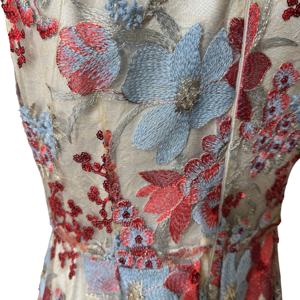 Tahari Floral Sequin Embroidered Dress Sand Scarlet Sky 10 Wedding Cocktail‎ NWT - Picture 13 of 16